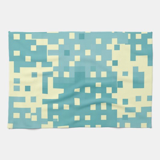 Blau- und Cyan-Pixelmuster Geschirrtuch (Horizontal)