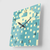 Blau- und Cyan-Pixelmuster Quadratische Wanduhr (Winkel)