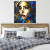 Blau und die goldene Eleganz - KI im Aufstieg Leinwanddruck (Insitu (Schlafzimmer))