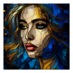 Blau und die goldene Eleganz - KI im Aufstieg Poster