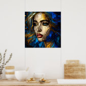 Blau und die goldene Eleganz - KI im Aufstieg Poster (Küche)