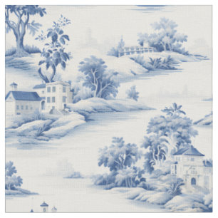 Blau- und Elfenbein-Toile Stoff