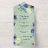 Blau- und Elfenbeinfarben-Rose auf Schlachtgrün mi All In One Einladung (Innen Boden)