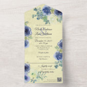 Blau- und Elfenbeinfarben-Rose mit QR-Code All In One Einladung (Innen Boden)