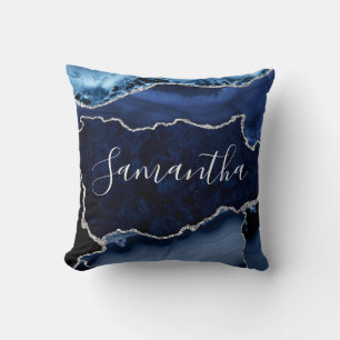 Blau und falscher Silber-Glitter-Marmor-Achat Kissen
