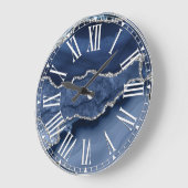 Blau und Faux Silber Glitter Marmor Achat Große Wanduhr (Winkel)