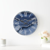 Blau und Faux Silber Glitter Marmor Achat Große Wanduhr (Zuhause)