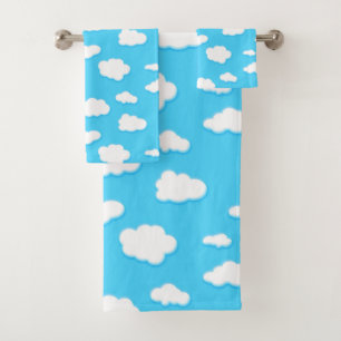Blau- und flauschige weiße Wolken - Badetücher Badhandtuch Set
