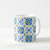 💛💙 Blau und Gelb, Aquarellblüten Azulejos Kaffeetasse (VorderseiteRechts)