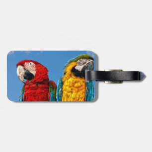 Blau und gelb, Ara und ein Rasierapparat Gepäckanhänger