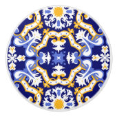 💛, blau und gelb Azulejos Keramikknauf (Vorderseite)