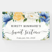 Blau-und Gelb-Boho Blume Sweet 16 Willkommen Banner (Horizontal)