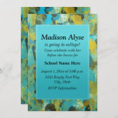 Blau und Gelb Farbe "Aus zur Uni" laden ein Einladung (Vorne/Hinten)