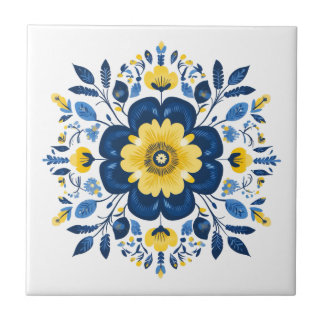 Blau und Gelb floral  Fliese