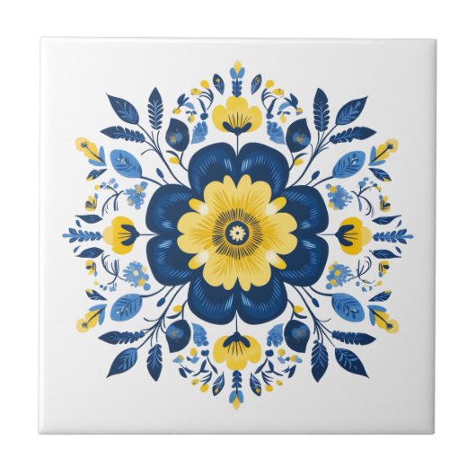 Blau und Gelb floral Fliese (Vorderseite)