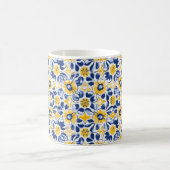 💛, blau und gelb, florale Azulejos Kaffeetasse (Mittel)