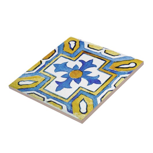 Blau und Gelb Gemustertes Mittelmeer Fliese (Seite)