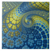 Blau und Gelb Groovy Batik Look Fraktal Abstrakt Fliese (Vorderseite)