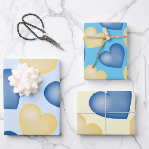 Blau und Gelb. Herz. Liebe Geschenkpapier Set