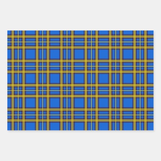 Blau und Gelb Kariert Geschenkpapier Set (Vorderseite)