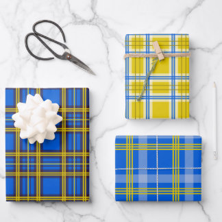 Blau und Gelb Kariert Geschenkpapier Set