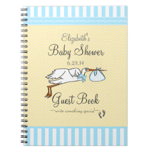 Blau und gelb mit Storch-Babyparty-Gast-Buch Notizblock