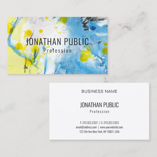 Blau und gelb Moderne Abstrakte Elegantvorlage Visitenkarte (Vorne/Hinten)