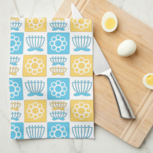 Blau und Gelb Moderne Blume Muster Geschirrtuch