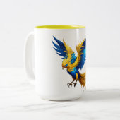 Blau und Gelb Pheonix Zweifarbige Tasse (Vorderseite Links)