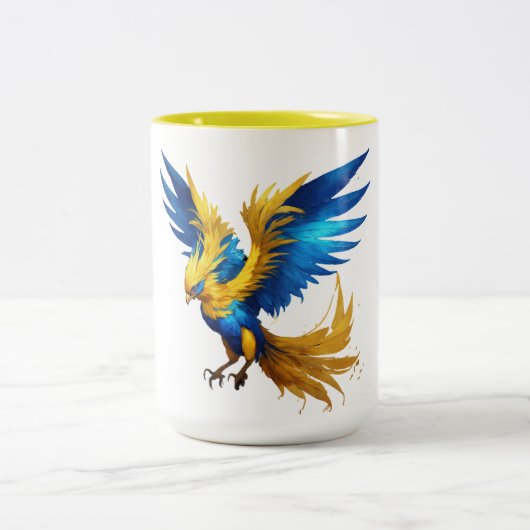 Blau und Gelb Pheonix Zweifarbige Tasse (Mittel)