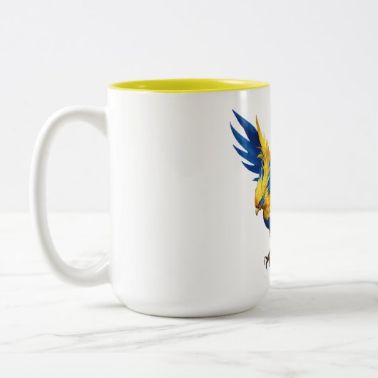 Blau und Gelb Pheonix Zweifarbige Tasse (Links)