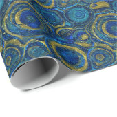Blau und Gelb Runde Fünfte Faux Glitter Geschenkpapier (Rolleneckpunkt)