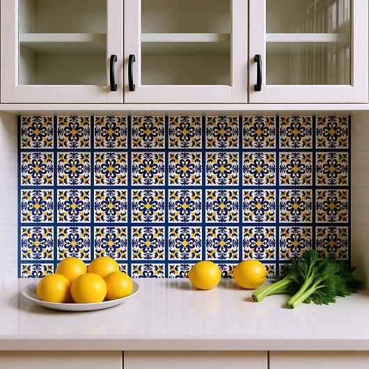 💛 💙 Blau und Gelb, symmetrische Azulejos Fliese