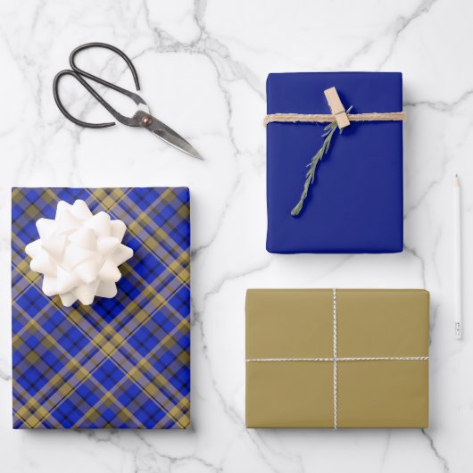 Blau und gelb Tartan kariert. Geschenkpapier Set (Vorderseite)