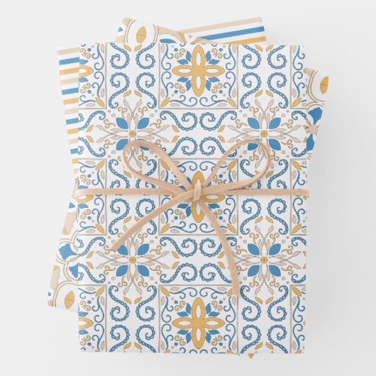 Blau und Gelb Toskanischer Damast Geschenkpapier Set (Beispiel)