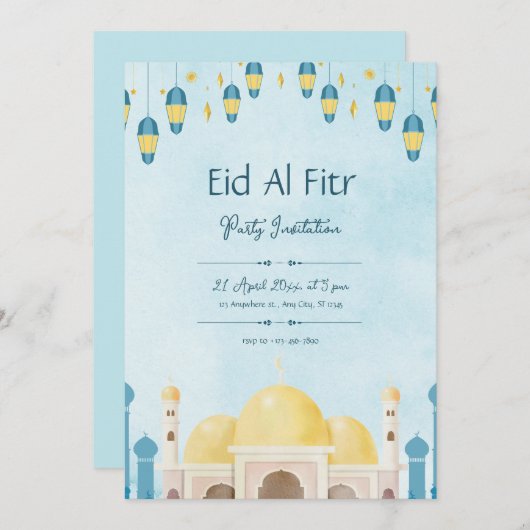 Blau und Gelb Wasserfarbe Party Einladung (Vorne/Hinten)