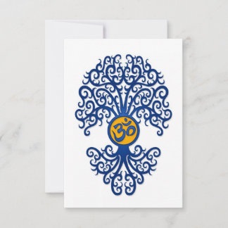 Blau und Gelb Yoga Om Tree on White
