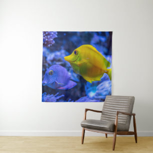 Blau und gelb zwei schöne Fische Wandteppich