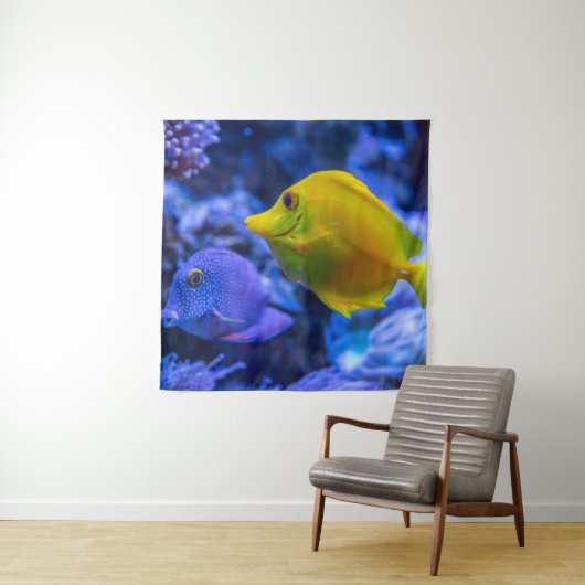 Blau und gelb zwei schöne Fische Wandteppich (Beispiel)