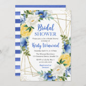 Blau- und Gelbblumen Goldrahmen-Brautparty Einladung (Vorne/Hinten)