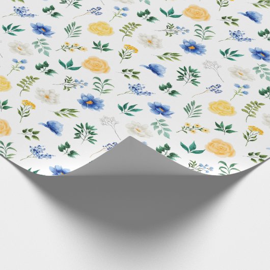 Blau- und Gelbblumen mit Blattmuster Geschenkpapier (Ecke)