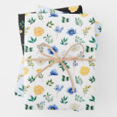 Blau- und Gelbblumen mit Blattmuster Geschenkpapier Set (Beispiel)