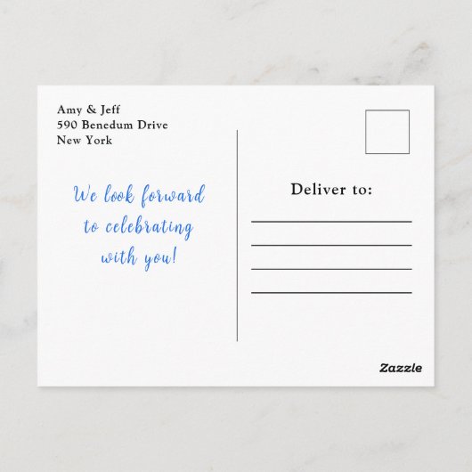 Blau- und Gelbblumen mit Foliage-Brautparty Postkarte (Rückseite)