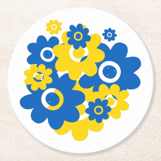 Blau- und Gelbblumen Runder Pappuntersetzer (Vorderseite)