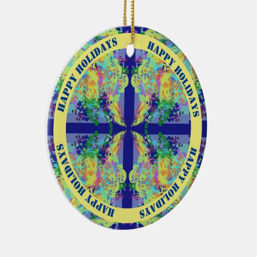 Blau- und Gelbkreuz-Design - Anpassbarer Text Keramik Ornament (Rechts)