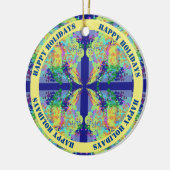 Blau- und Gelbkreuz-Design - Anpassbarer Text Keramik Ornament (Links)