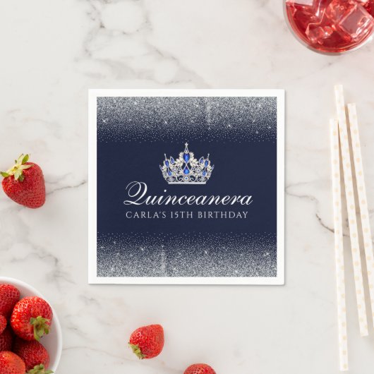 Blau und Glitzer Quinceanera Serviette (Beispiel)