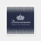Blau und Glitzer Quinceanera Serviette (Vorderseite)