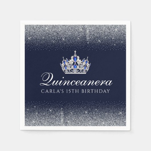 Blau und Glitzer Quinceanera Serviette (Vorderseite)