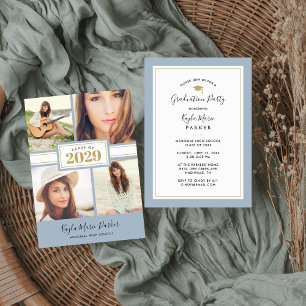 Blau und Gold   4 Foto Abschluss Einladung